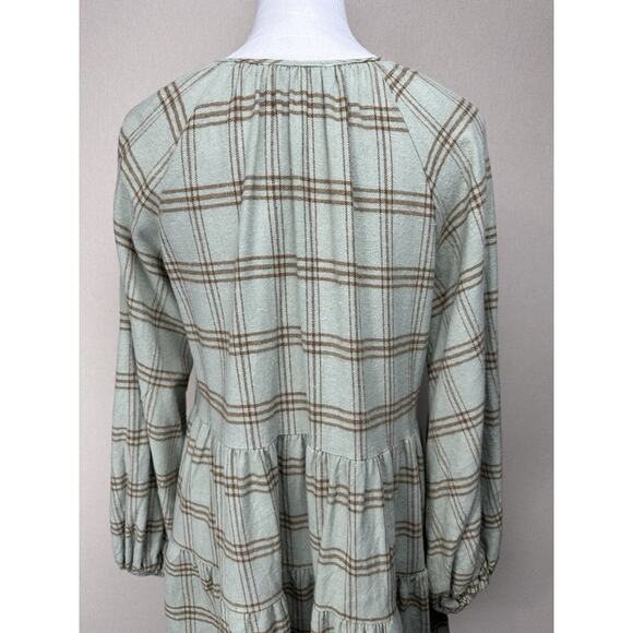She + Sky Tiered Dress Top Plaid Flannel Long Sleeve Sz M Loose Fit Cottage Core - Picture 8 of 13